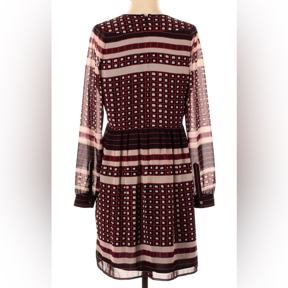 Ann Taylor Loft - Black Red Multicolored Sheer Long sleeves Dress - Picture 4 of 5